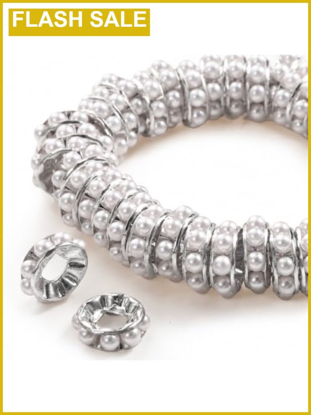 100 PCS Spacer Beads Plastic Pearl-Like Rondelle Silver DIY Jewelry Making Kit